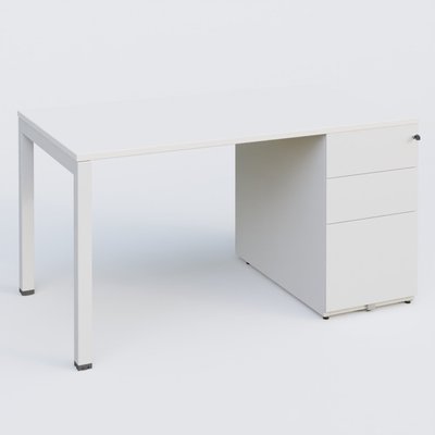 [Pas de famille] - [Pas de sous famille] - K3 Plateau droit 140x80 avec caisson métalique sous le plateau. Plateau Blanc et pietement Blanc