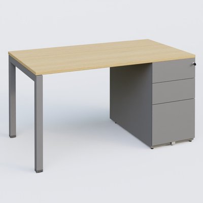 [Pas de famille] - [Pas de sous famille] - K3 Plateau droit 140x80 avec caisson métalique sous le plateau. Plateau Chêne clair et pietement Aluminium