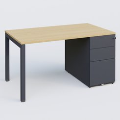 [Pas de famille] - [Pas de sous famille] - K3 Plateau droit 140x80 avec caisson métalique sous le plateau. Plateau Chêne clair et pietement Anthracite