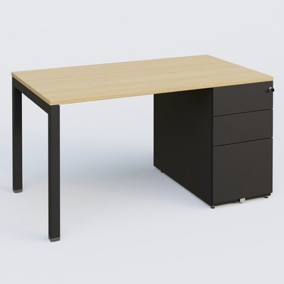 [Pas de famille] - [Pas de sous famille] - K3 Plateau droit 140x80 avec caisson métalique sous le plateau. Plateau Chêne clair et pietement Noir Mat