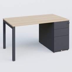[Pas de famille] - [Pas de sous famille] - K3 Plateau droit 140x80 avec caisson métalique sous le plateau. Plateau Hêtre et pietement Anthracite