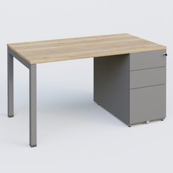 [Pas de famille] - [Pas de sous famille] - K3 Plateau droit 140x80 avec caisson métalique sous le plateau. Plateau Chêne naturel et pietement Aluminium