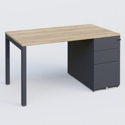 [Pas de famille] - [Pas de sous famille] - K3 Plateau droit 140x80 avec caisson métalique sous le plateau. Plateau Chêne naturel et pietement Anthracite