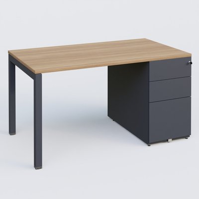[Pas de famille] - [Pas de sous famille] - K3 Plateau droit 140x80 avec caisson métalique sous le plateau. Plateau Noyer et pietement Anthracite