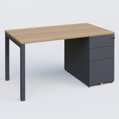 [Pas de famille] - [Pas de sous famille] - K3 Plateau droit 140x80 avec caisson métalique sous le plateau. Plateau Noyer et pietement Anthracite