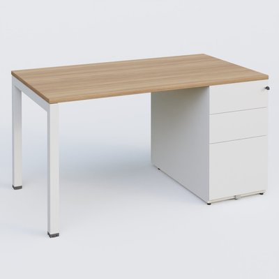 [Pas de famille] - [Pas de sous famille] - K3 Plateau droit 140x80 avec caisson métalique sous le plateau. Plateau Noyer et pietement Blanc