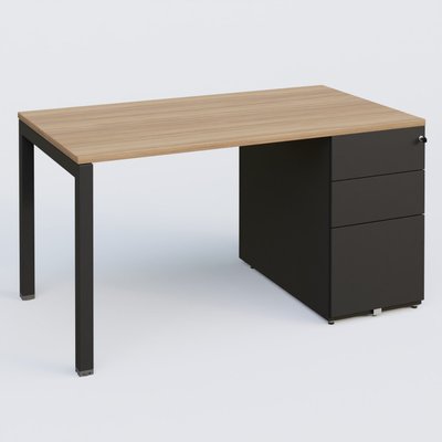 [Pas de famille] - [Pas de sous famille] - K3 Plateau droit 140x80 avec caisson métalique sous le plateau. Plateau Noyer et pietement Noir Mat
