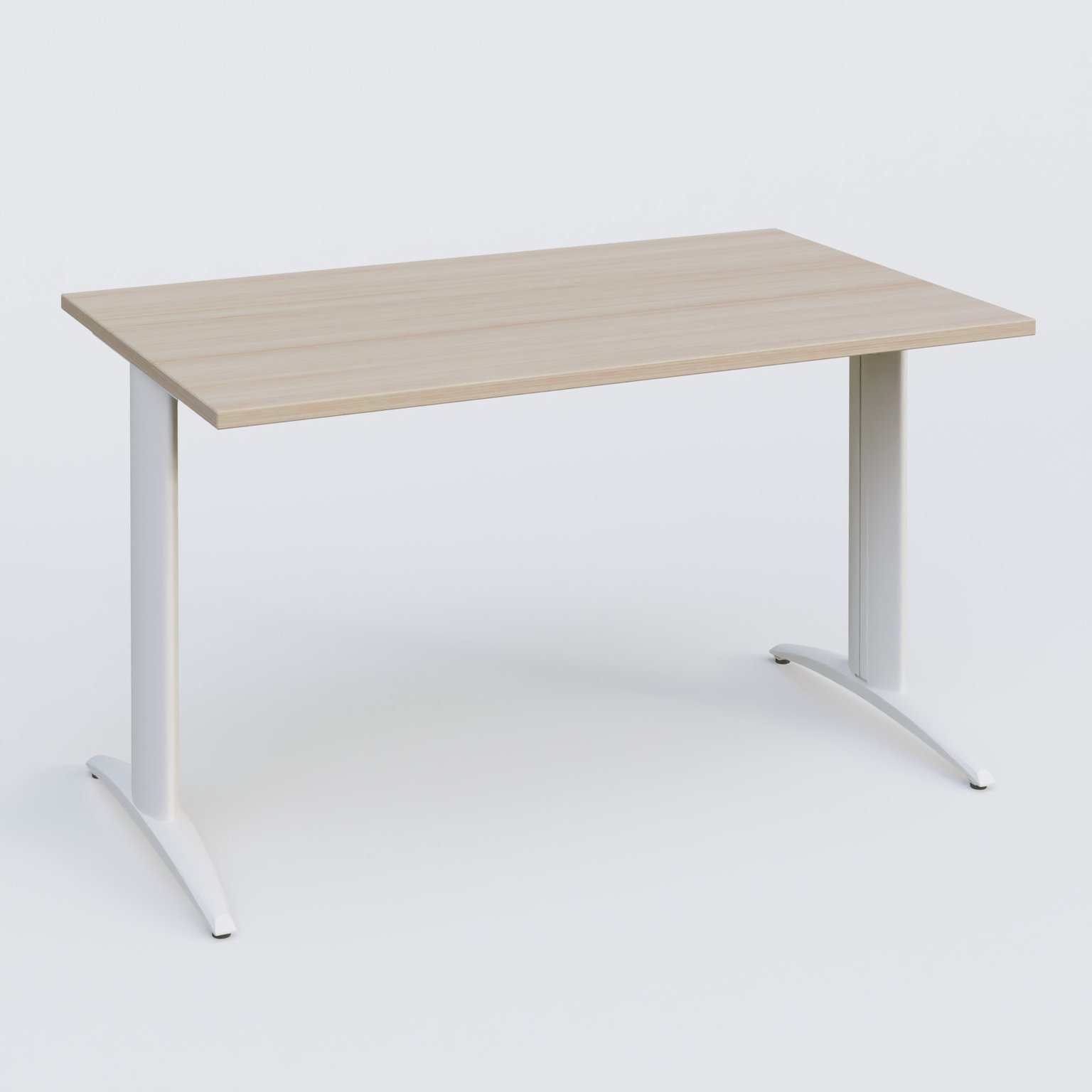 K2 Plateau droit 120x80 pieds fixe. Plateau Acacia et pietement Blanc