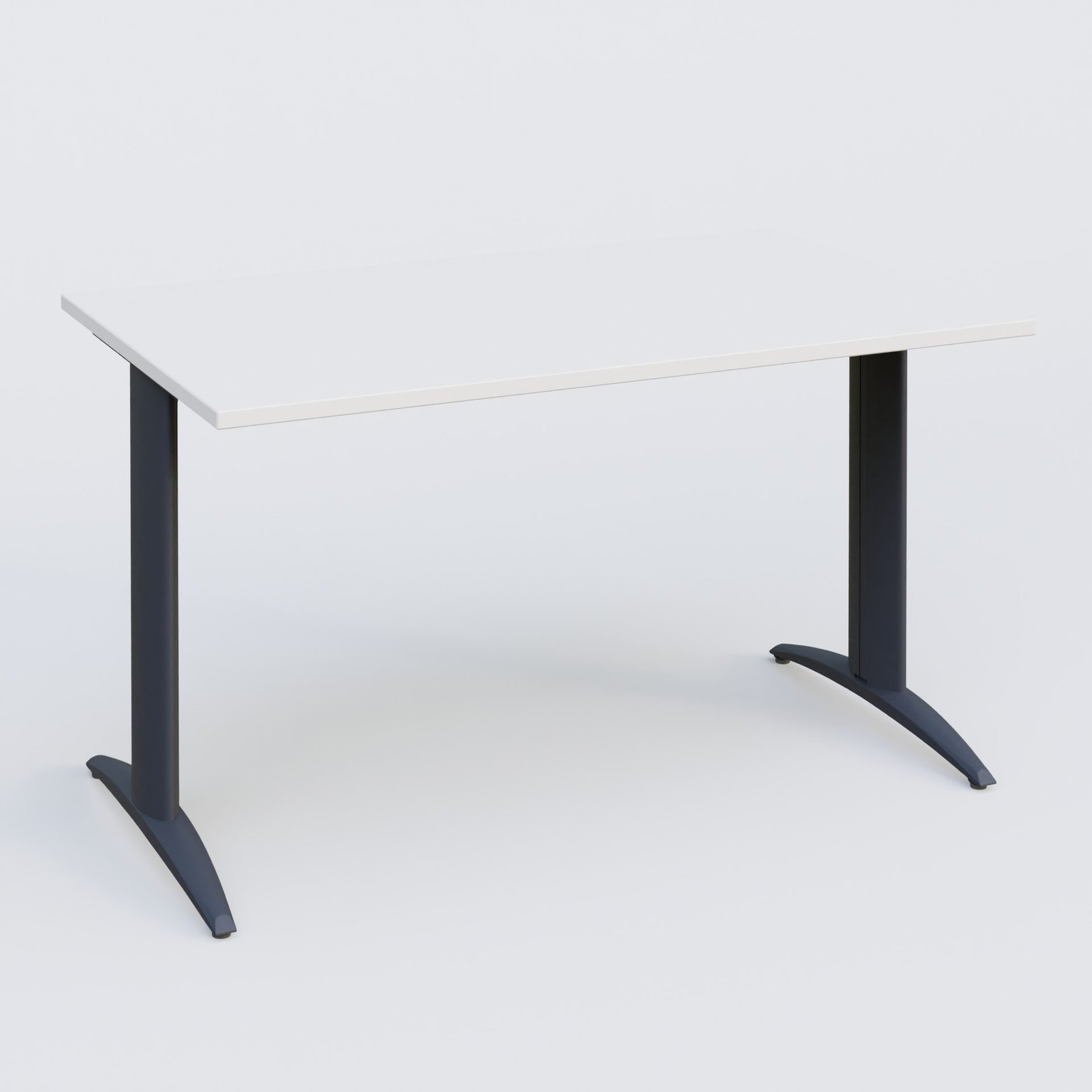 Plan droit, pieds fixes, 140x70cm, plateau blanc, structure anthracite