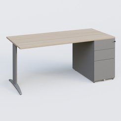 [Pas de famille] - [Pas de sous famille] - K2 Plateau droit 160x80 avec caisson métalique sous le plateau. Plateau Acacia et pietement Aluminium