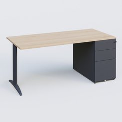 [Pas de famille] - [Pas de sous famille] - K2 Plateau droit 160x80 avec caisson métalique sous le plateau. Plateau Hêtre et pietement Anthracite