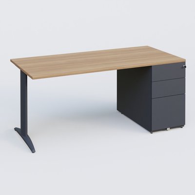 [Pas de famille] - [Pas de sous famille] - K2 Plateau droit 160x80 avec caisson métalique sous le plateau. Plateau Noyer et pietement Anthracite