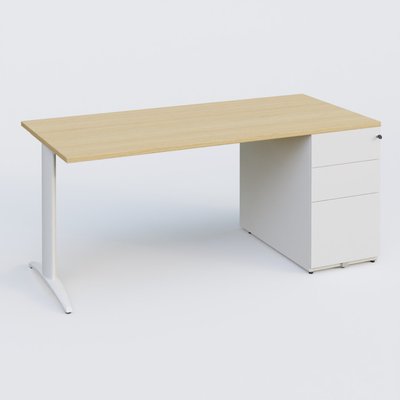[Pas de famille] - [Pas de sous famille] - K2 Plateau droit 180x80 avec caisson métalique sous le plateau. Plateau Chêne clair et pietement Blanc