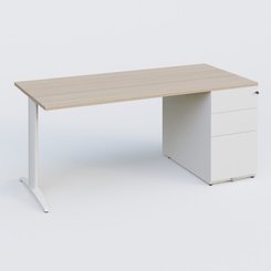 [Pas de famille] - [Pas de sous famille] - K2 Plateau droit 180x80 avec caisson métalique sous le plateau. Plateau Acacia et pietement Blanc