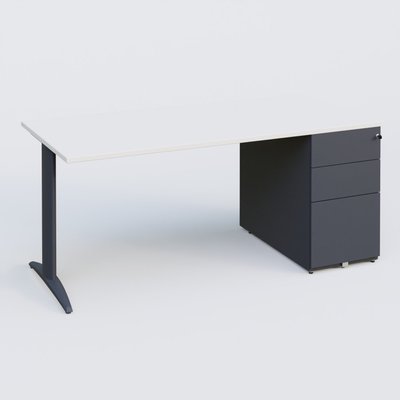 [Pas de famille] - [Pas de sous famille] - K2 Plateau droit 180x80 avec caisson métalique sous le plateau. Plateau Blanc et pietement Anthracite