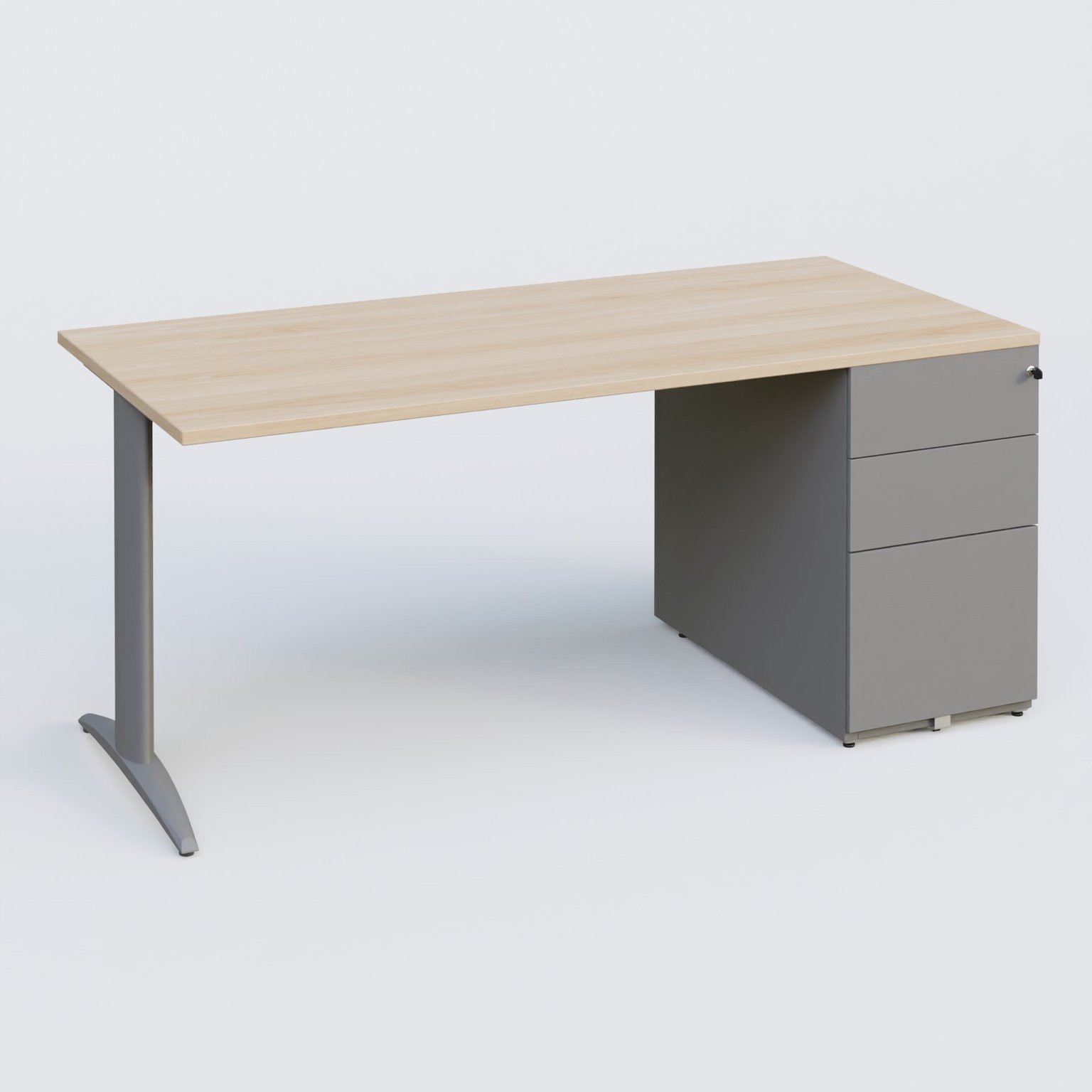 K2 Plateau droit 180x80 avec caisson métalique sous le plateau. Plateau Hêtre et pietement Aluminium