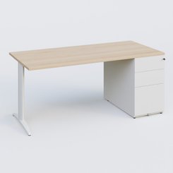 [Pas de famille] - [Pas de sous famille] - K2 Plateau droit 180x80 avec caisson métalique sous le plateau. Plateau Hêtre et pietement Blanc