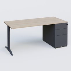 [Pas de famille] - [Pas de sous famille] - K2 Plateau droit 180x80 avec caisson métalique sous le plateau. Plateau Acacia et pietement Anthracite