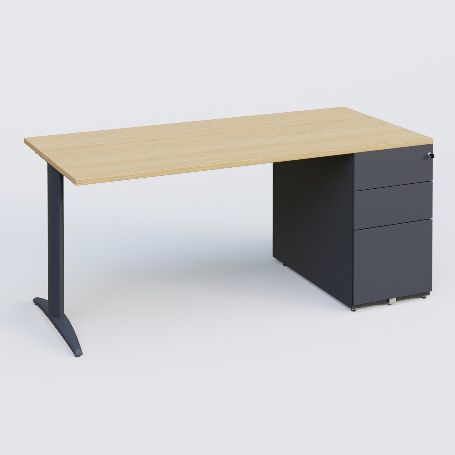 K2 Plateau droit 180x80 avec caisson métalique sous le plateau. Plateau Chêne clair et pietement Anthracite