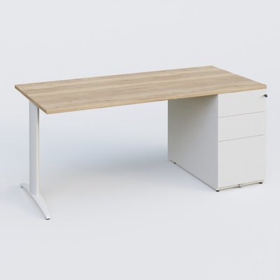 [Pas de famille] - [Pas de sous famille] - K2 Plateau droit 180x80 avec caisson métalique sous le plateau. Plateau Chêne naturel et pietement Blanc