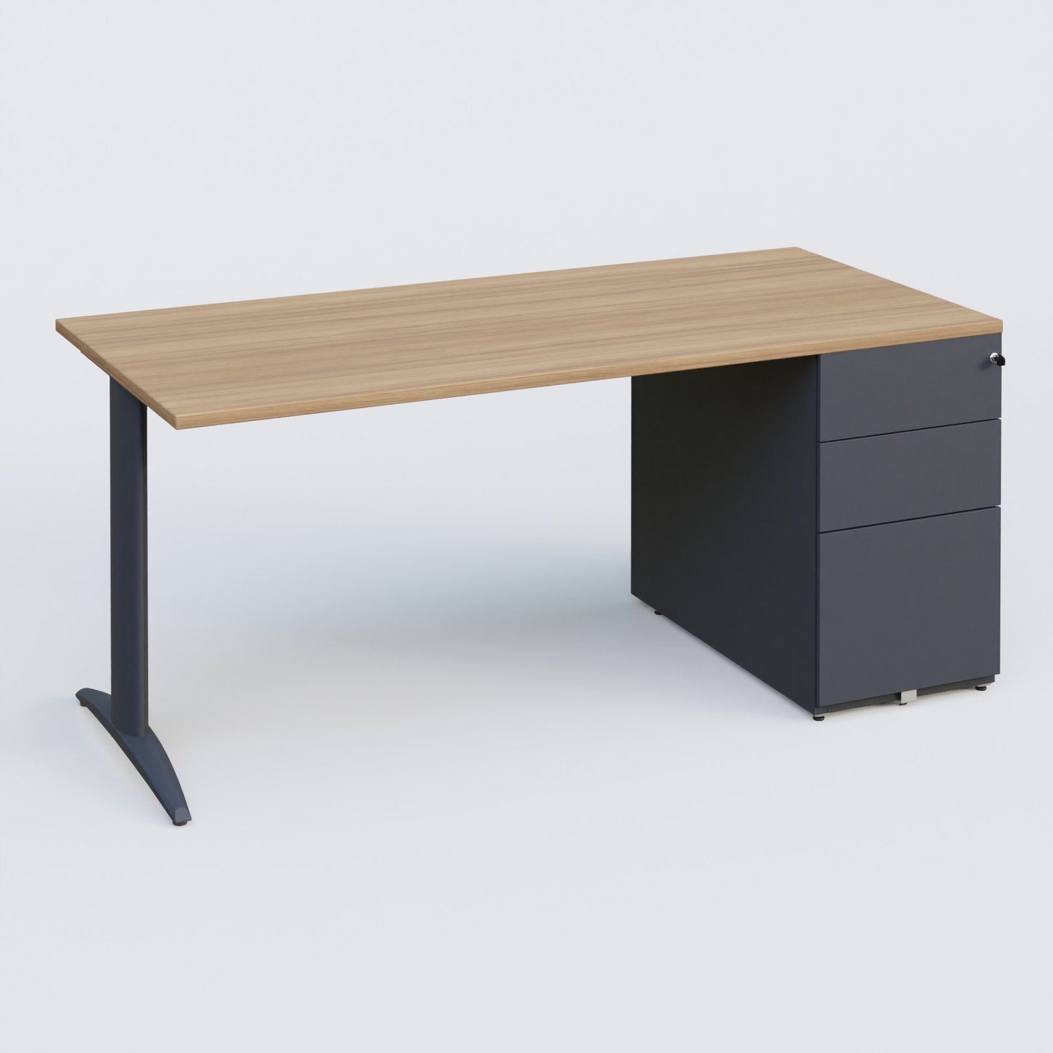 K2 Plateau droit 180x80 avec caisson métalique sous le plateau. Plateau Noyer et pietement Anthracite
