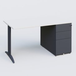 [Pas de famille] - [Pas de sous famille] - K2 Plateau droit 140x80 avec caisson métalique sous le plateau. Plateau Blanc et pietement Anthracite