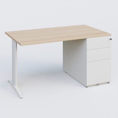 [Pas de famille] - [Pas de sous famille] - K2 Plateau droit 140x80 avec caisson métalique sous le plateau. Plateau Hêtre et pietement Blanc