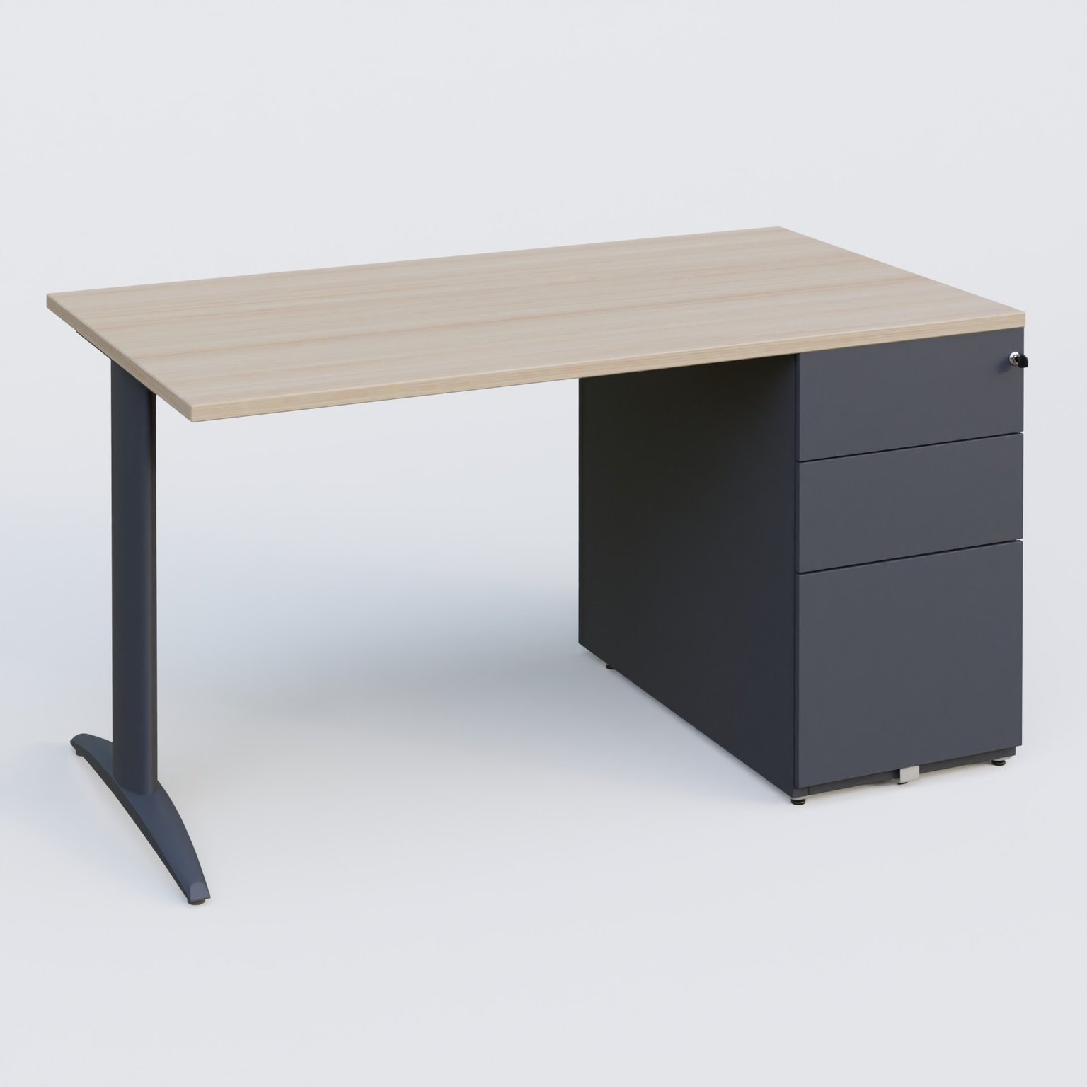 K2 Plateau droit 140x80 avec caisson métalique sous le plateau. Plateau Acacia et pietement Anthracite