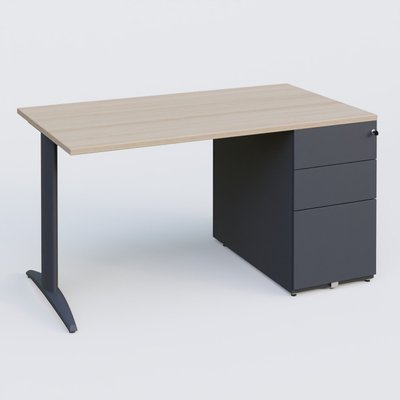 [Pas de famille] - [Pas de sous famille] - K2 Plateau droit 140x80 avec caisson métalique sous le plateau. Plateau Acacia et pietement Anthracite