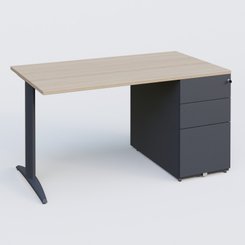 [Pas de famille] - [Pas de sous famille] - K2 Plateau droit 140x80 avec caisson métalique sous le plateau. Plateau Acacia et pietement Anthracite