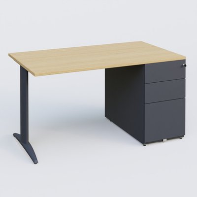[Pas de famille] - [Pas de sous famille] - K2 Plateau droit 140x80 avec caisson métalique sous le plateau. Plateau Chêne clair et pietement Anthracite