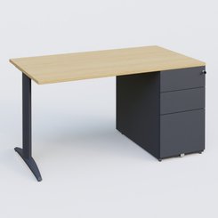 [Pas de famille] - [Pas de sous famille] - K2 Plateau droit 140x80 avec caisson métalique sous le plateau. Plateau Chêne clair et pietement Anthracite