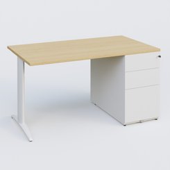 [Pas de famille] - [Pas de sous famille] - K2 Plateau droit 140x80 avec caisson métalique sous le plateau. Plateau Chêne clair et pietement Blanc