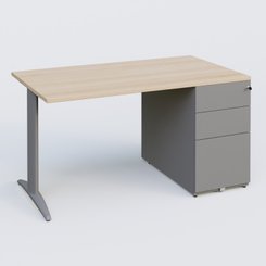 [Pas de famille] - [Pas de sous famille] - K2 Plateau droit 140x80 avec caisson métalique sous le plateau. Plateau Hêtre et pietement Aluminium