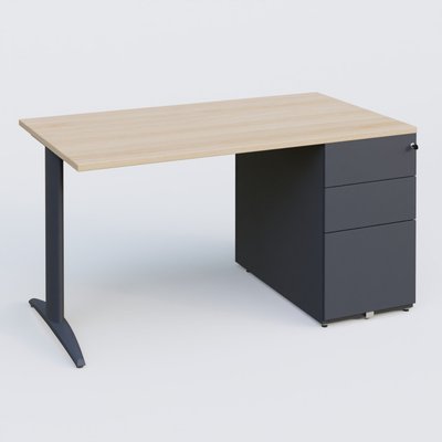 [Pas de famille] - [Pas de sous famille] - K2 Plateau droit 140x80 avec caisson métalique sous le plateau. Plateau Hêtre et pietement Anthracite