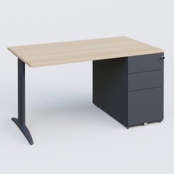 [Pas de famille] - [Pas de sous famille] - K2 Plateau droit 140x80 avec caisson métalique sous le plateau. Plateau Hêtre et pietement Anthracite