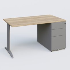 [Pas de famille] - [Pas de sous famille] - K2 Plateau droit 140x80 avec caisson métalique sous le plateau. Plateau Chêne naturel et pietement Aluminium