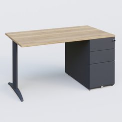 [Pas de famille] - [Pas de sous famille] - K2 Plateau droit 140x80 avec caisson métalique sous le plateau. Plateau Chêne naturel et pietement Anthracite