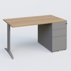 [Pas de famille] - [Pas de sous famille] - K2 Plateau droit 140x80 avec caisson métalique sous le plateau. Plateau Noyer et pietement Aluminium