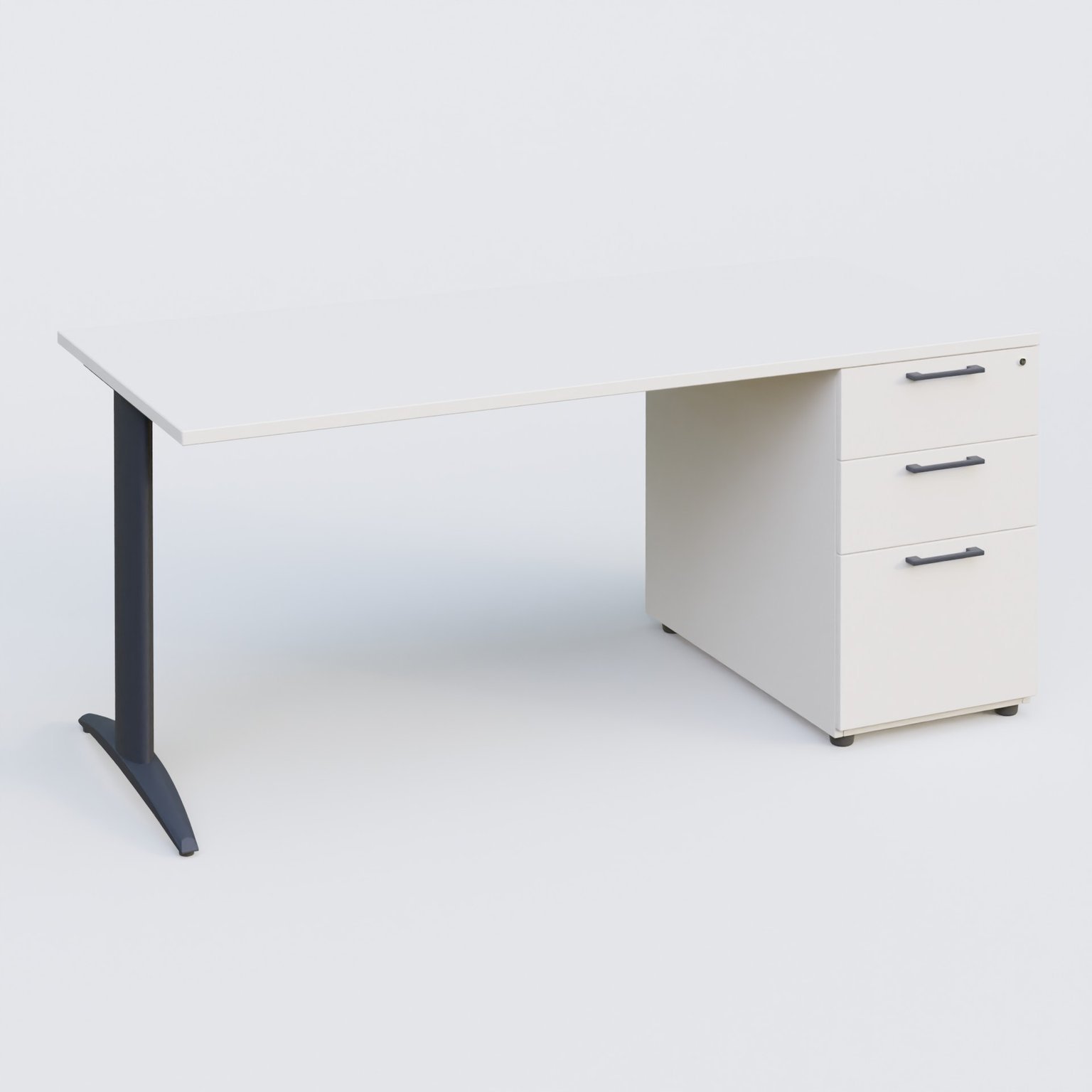 K2 Plateau droit 180x80 avec caisson porteur mélamine sous le plateau. Plateau , caisson Blanc et pietement Anthracite