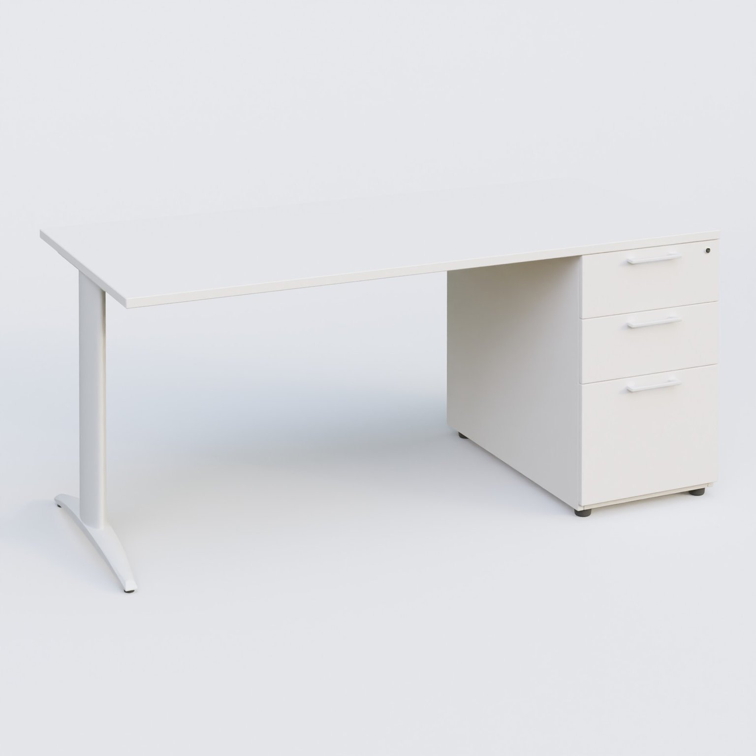 K2 Plateau droit 180x80 avec caisson porteur mélamine sous le plateau. Plateau , caisson Blanc et pietement Blanc