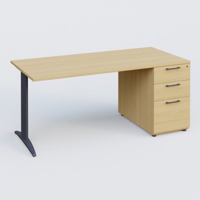 [Pas de famille] - [Pas de sous famille] - K2 Plateau droit 180x80 avec caisson porteur mélamine sous le plateau. Plateau , caisson Chêne clair et pietement Anthracite
