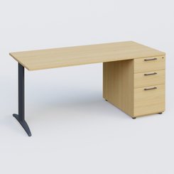 [Pas de famille] - [Pas de sous famille] - K2 Plateau droit 180x80 avec caisson porteur mélamine sous le plateau. Plateau , caisson Chêne clair et pietement Anthracite