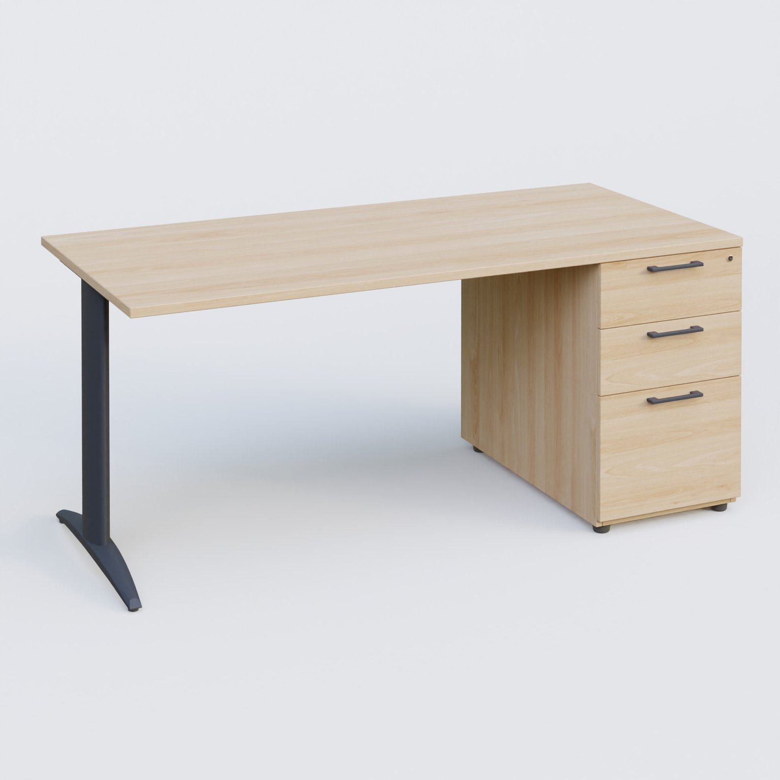 K2 Plateau droit 180x80 avec caisson porteur mélamine sous le plateau. Plateau , caisson Hêtre et pietement Anthracite