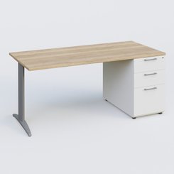 [Pas de famille] - [Pas de sous famille] - K2 Plateau droit 180x80 avec caisson porteur mélamine sous le plateau. Plateau , caisson Chêne naturel et pietement Aluminium