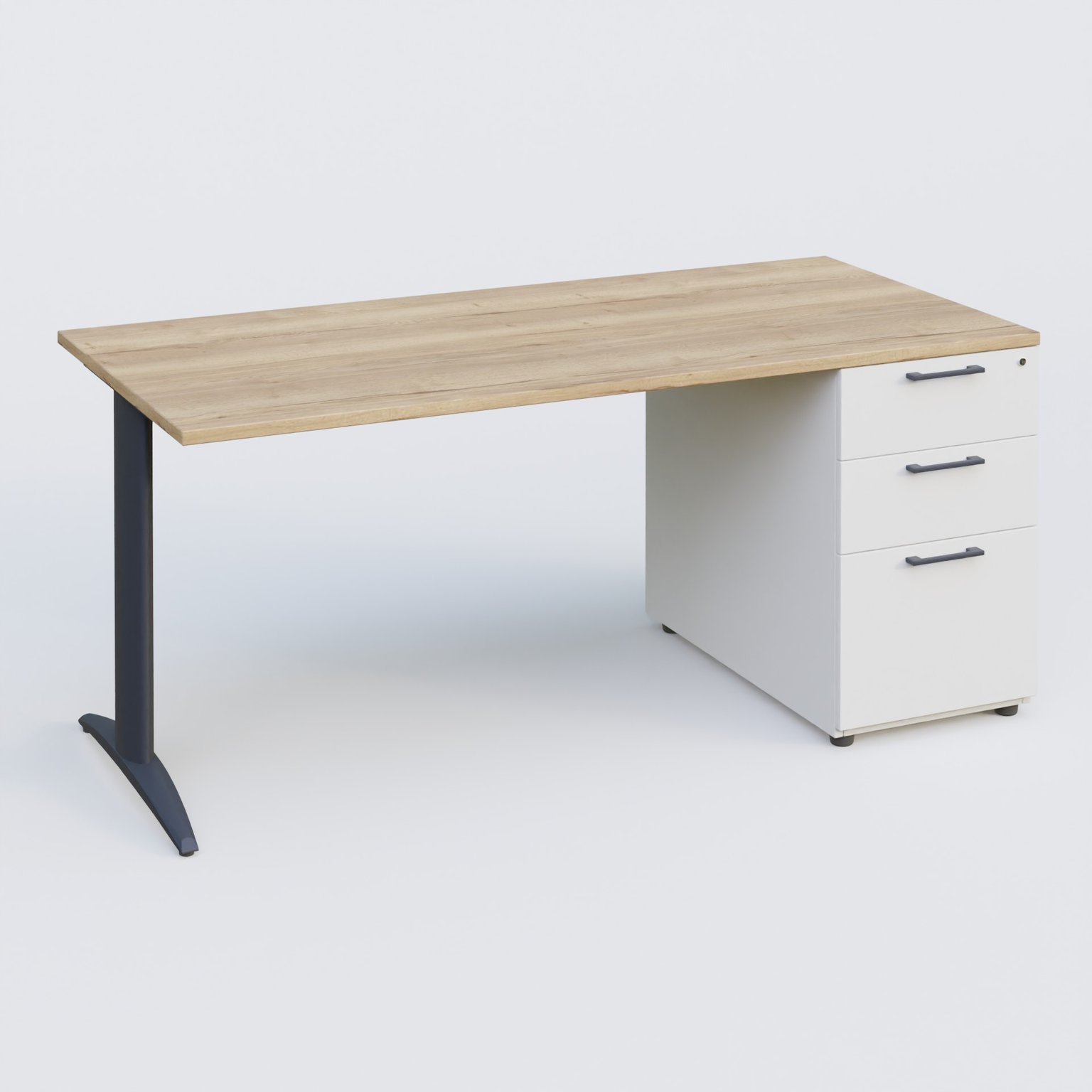 K2 Plateau droit 180x80 avec caisson porteur mélamine sous le plateau. Plateau , caisson Chêne naturel et pietement Anthracite