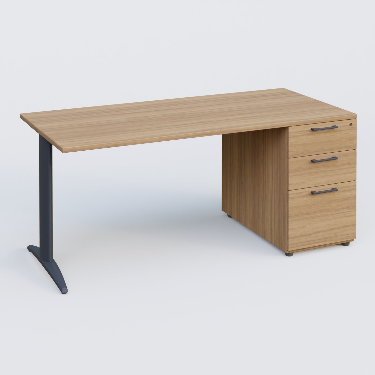 K2 Plateau droit 180x80 avec caisson porteur mélamine sous le plateau. Plateau , caisson Noyer et pietement Anthracite