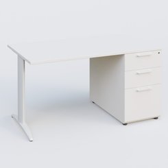 [Pas de famille] - [Pas de sous famille] - K2 Plateau droit 140x80 avec caisson porteur mélamine sous le plateau. Plateau , caisson Blanc et pietement Blanc