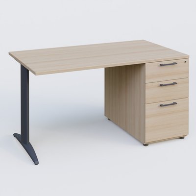 [Pas de famille] - [Pas de sous famille] - K2 Plateau droit 140x80 avec caisson porteur mélamine sous le plateau. Plateau , caisson Acacia et pietement Anthracite
