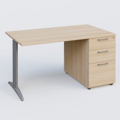 [Pas de famille] - [Pas de sous famille] - K2 Plateau droit 140x80 avec caisson porteur mélamine sous le plateau. Plateau , caisson Hêtre et pietement Aluminium